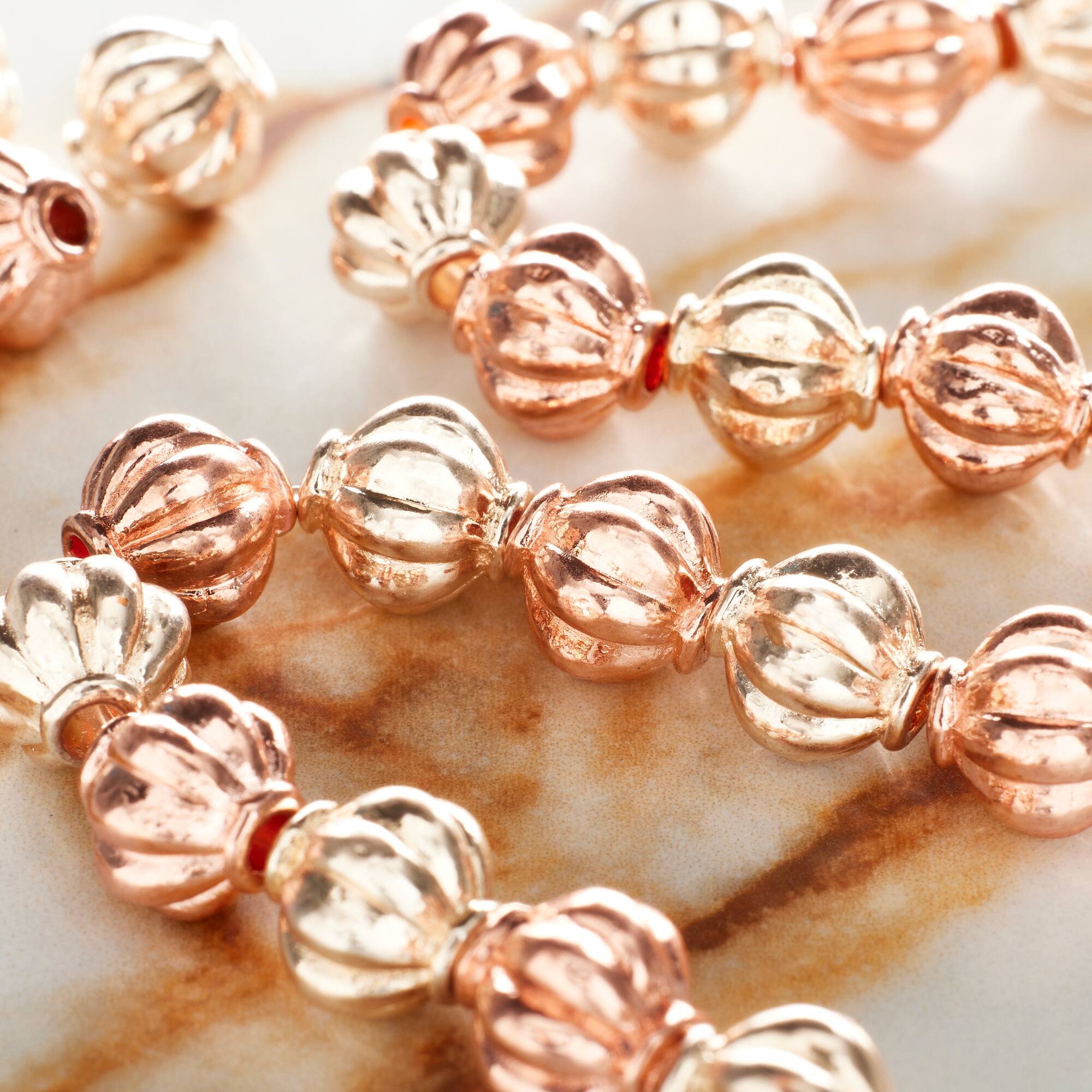 Gold & Rose Gold Shiny Metal Carved Lantern Beads, 8mm by Bead Landing™